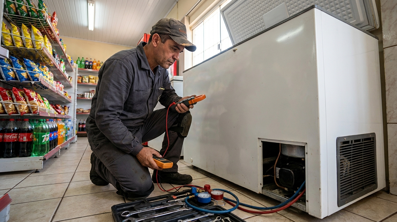 Conserto de placa eletrônica de freezer no Parque Sergipe, Bauru‑SP