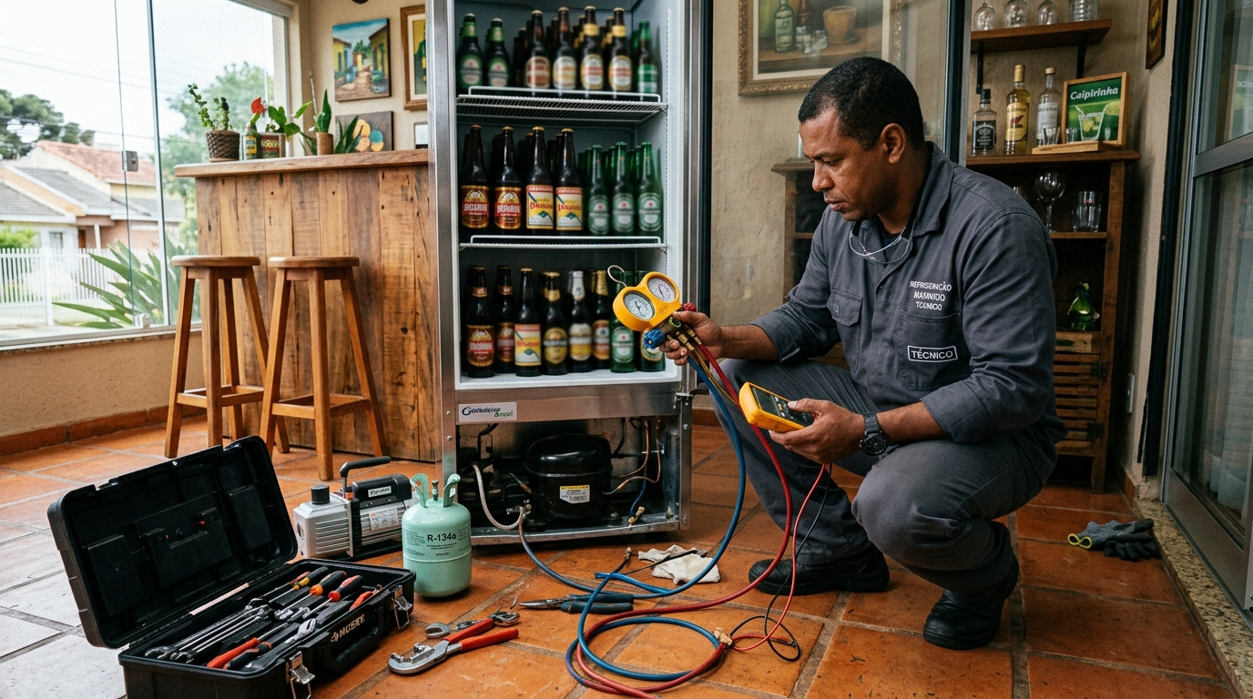 Técnico de conserto de cervejeira em residência em Alphaville, Bauru‑SP